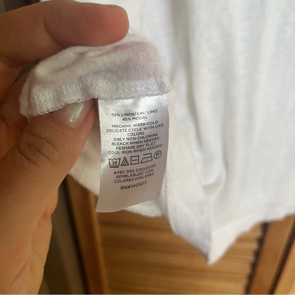 LOFT Linen Modal Blend Women's White Short Sleeve Tee Tshirt Size XL Pocket - Picture 4 of 7